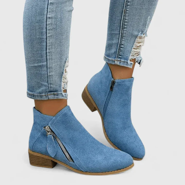 Women’s Orthopaedic Suede Ankle Boots with Dual Side Zipper and Low Block Heel