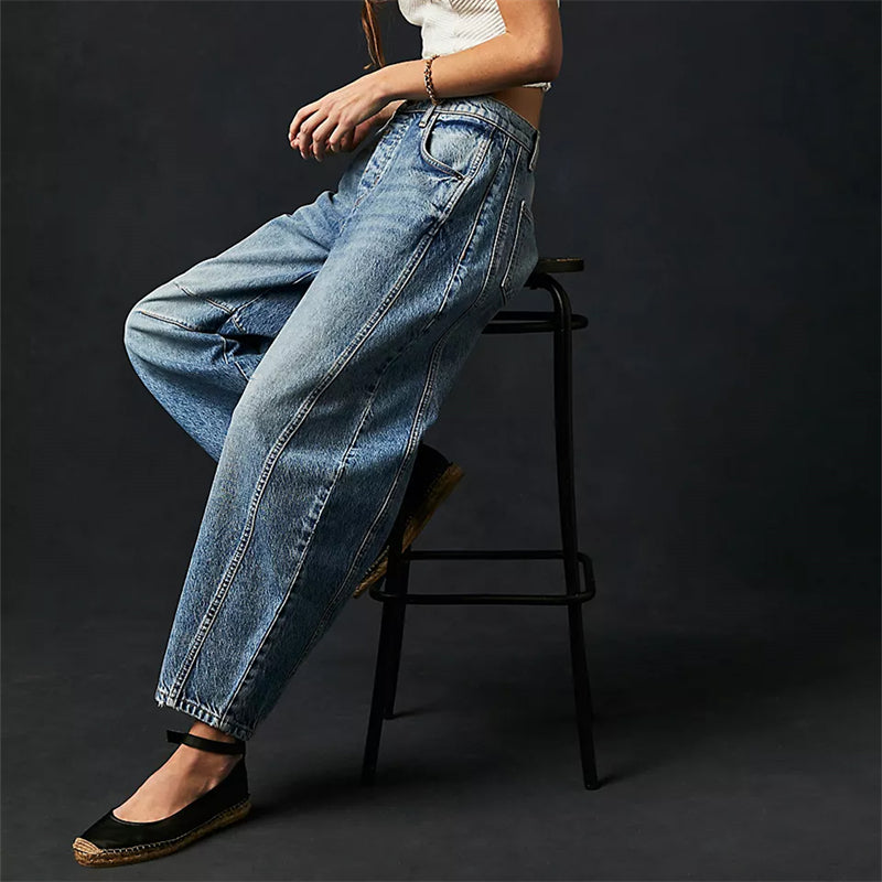 Women’s Barrel Leg Jeans High Waist Relaxed Fit Denim