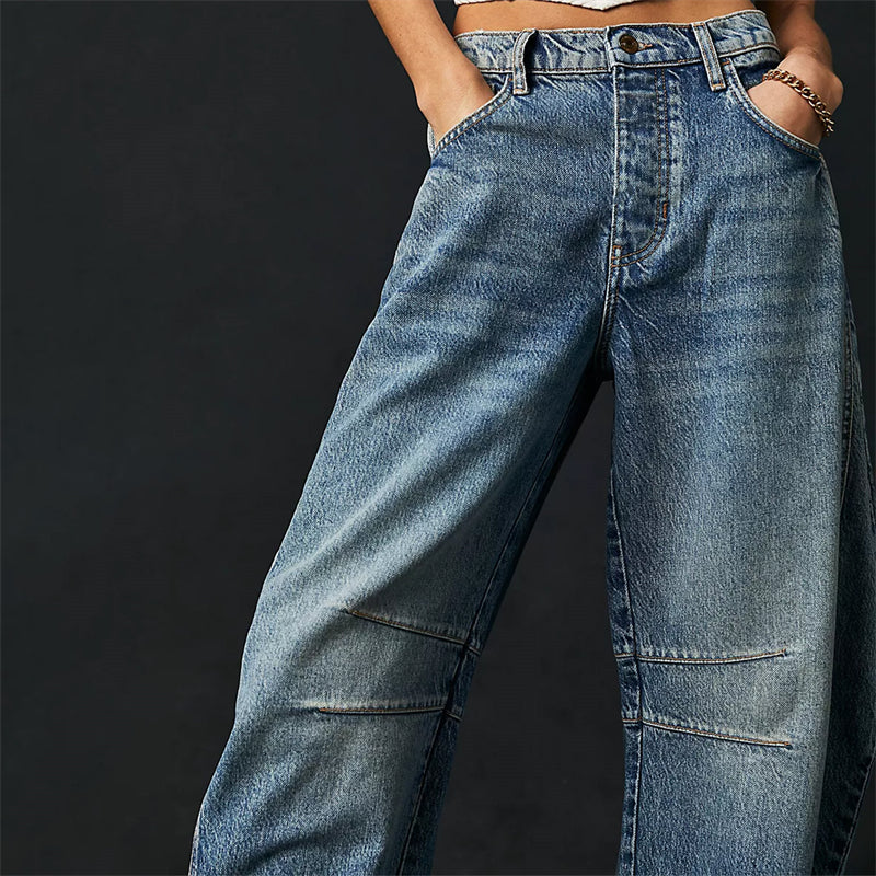 Women’s Barrel Leg Jeans High Waist Relaxed Fit Denim