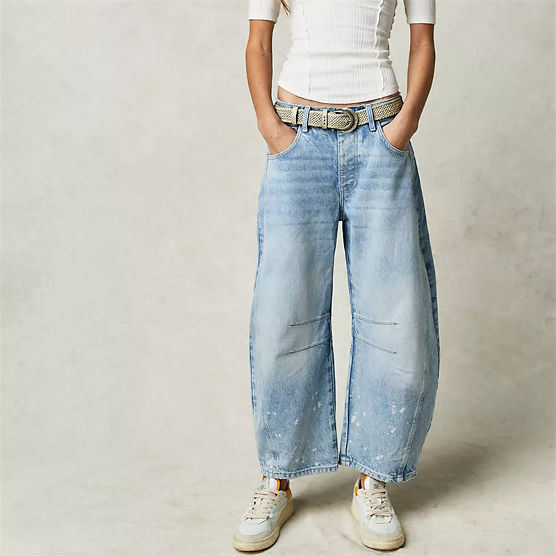 Women’s Barrel Leg Jeans High Waist Relaxed Fit Denim