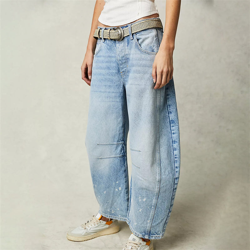 Women’s Barrel Leg Jeans High Waist Relaxed Fit Denim