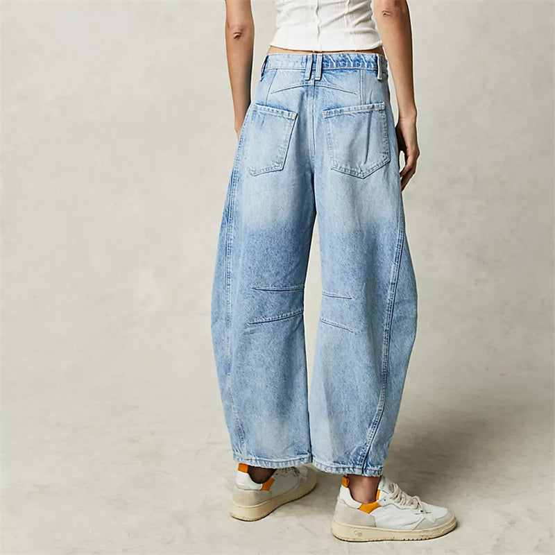 Women’s Barrel Leg Jeans High Waist Relaxed Fit Denim