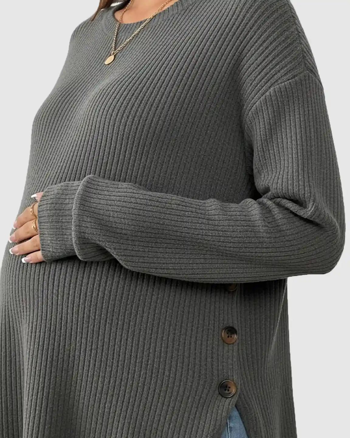 Ceylan Women's Ribbed Maternity Tunic Sweater Empire Waist