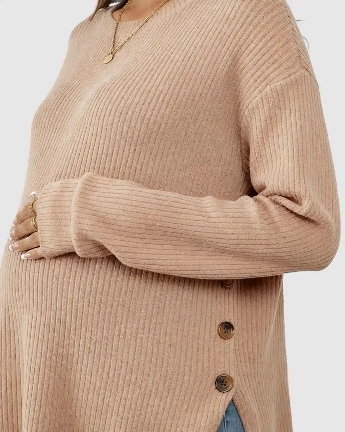 Ceylan Women's Ribbed Maternity Tunic Sweater Empire Waist