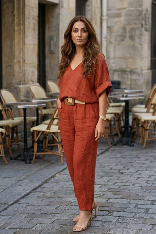 Women’s 2-Piece Set with V-Neck Batwing Top and Straight Leg Pants