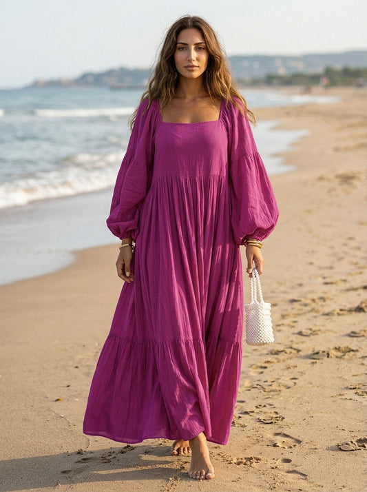 Women's Maxi Chiffon Dress with Long Balloon Sleeves
