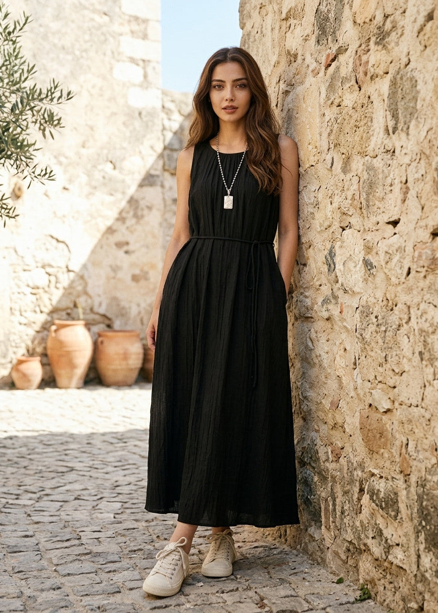 Women’s Ribbed Knit Maxi Dress with Scoop Neck and Camisole Straps
