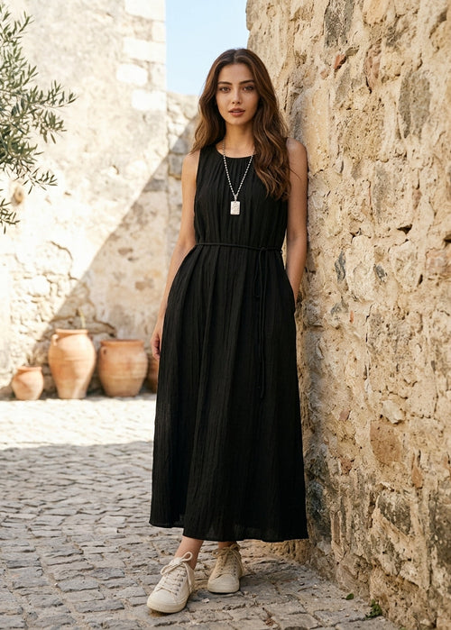 Women’s Ribbed Knit Maxi Dress with Scoop Neck and Camisole Straps