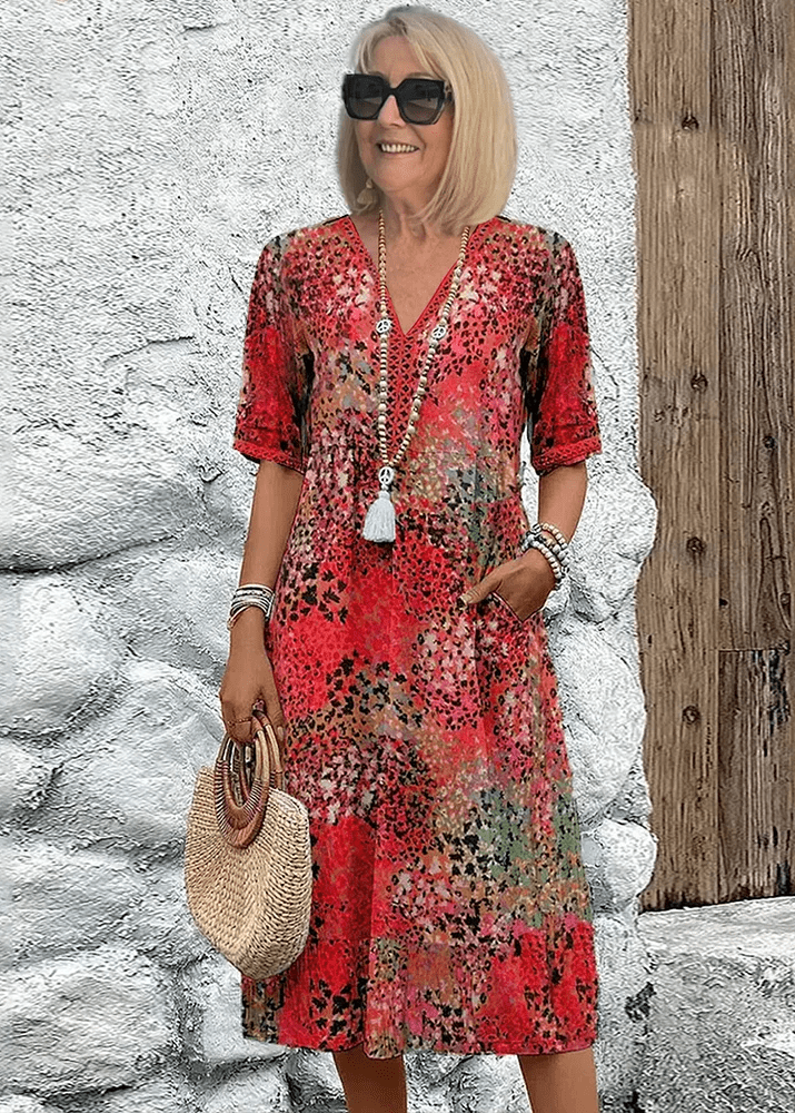 boho tassel dress Women's Floral V-Neck Shift with Pockets and Detail – Houseofceylan size:M/UK12 Features a loose Black Dress Maxi Dress swatch:forest-green
