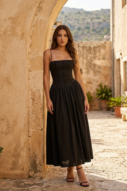Women’s Maxi Sundress with Corset Bodice and Basque Waist