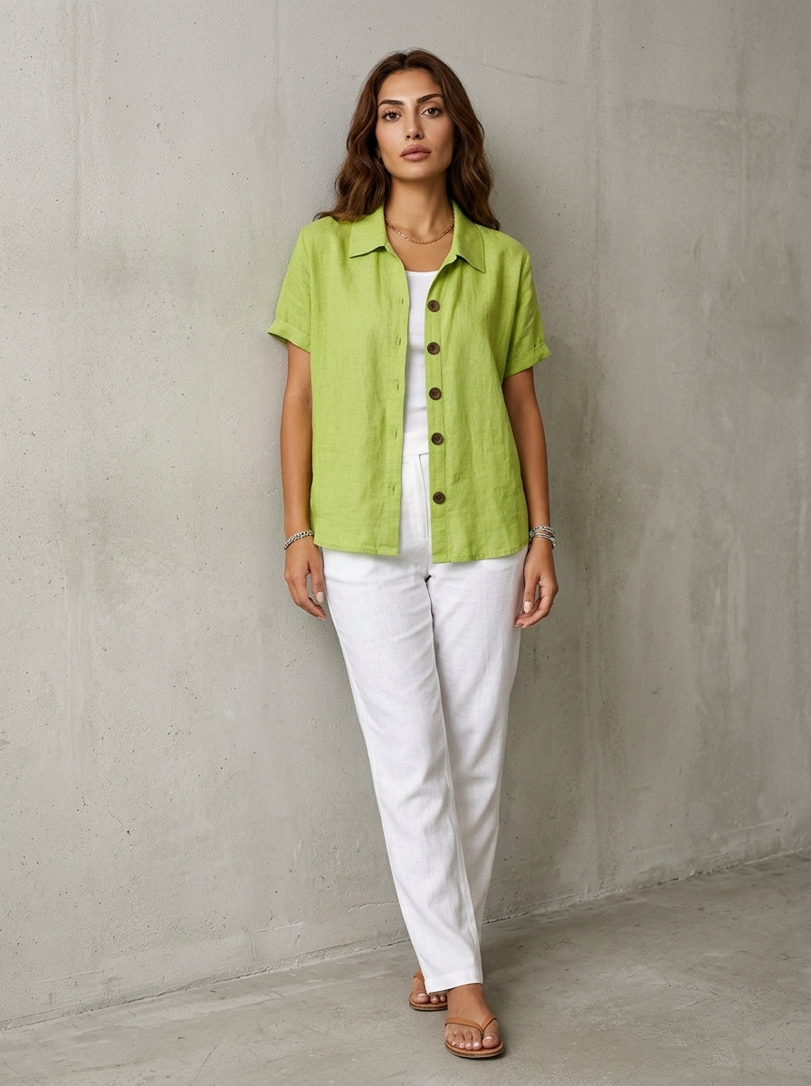 Women’s Casual Shirt with Point Collar and Short Cuffed Sleeves
