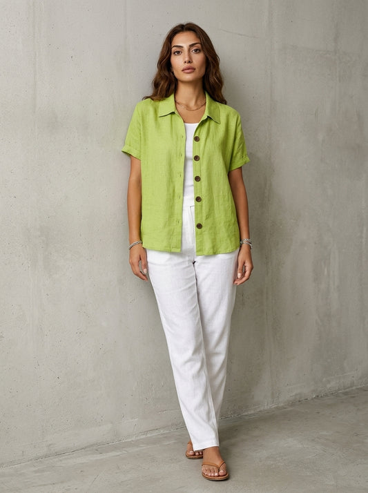 Women’s Casual Shirt with Point Collar and Short Cuffed Sleeves