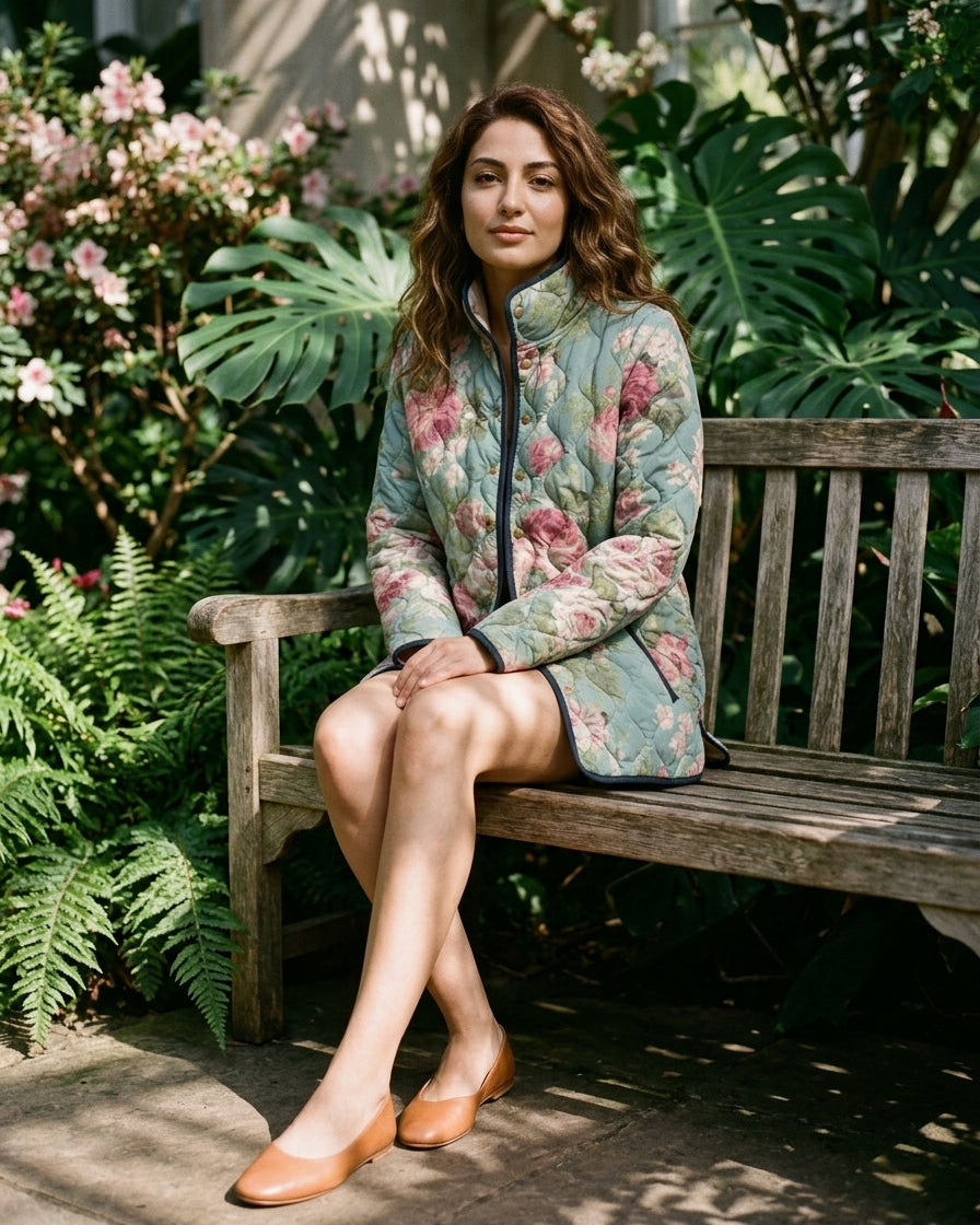Women’s Blazer jackets Alternative with Boho Floral Print and Quilted Design