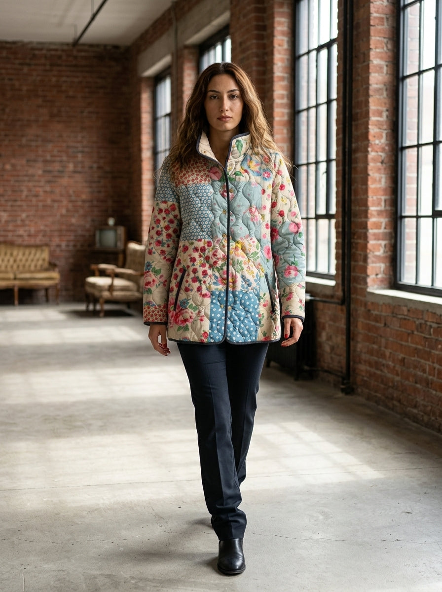 Women’s Blazer jackets Alternative with Boho Floral Patchwork and Quilted Frame