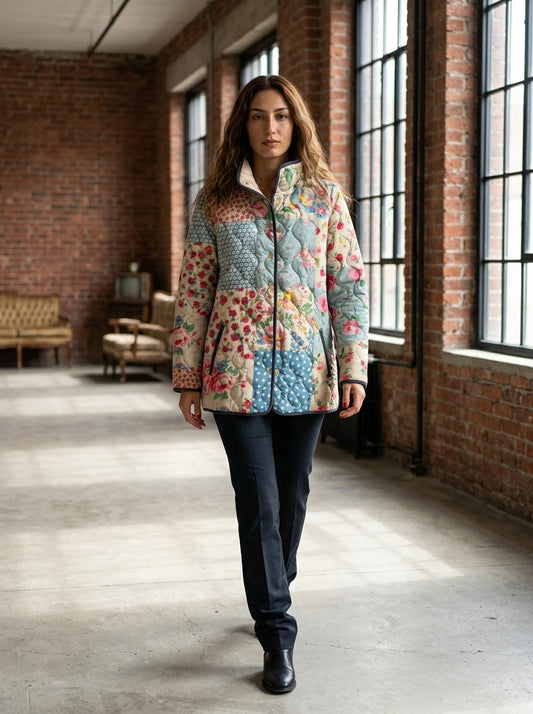 Women’s Blazer jackets Alternative with Boho Floral Patchwork and Quilted Frame