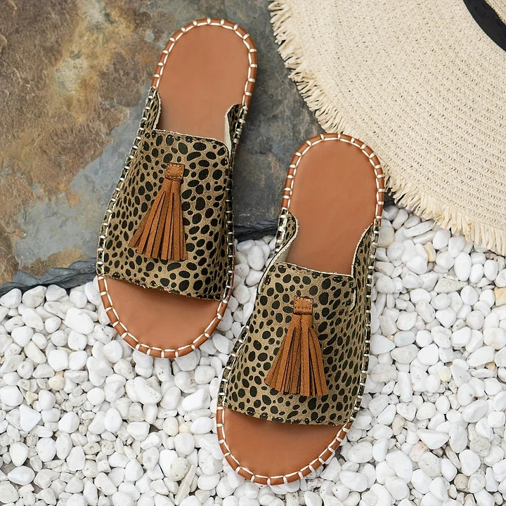 Women’s Flat Sandals with Vintage Tassel Detail and Woven Espadrille Sole