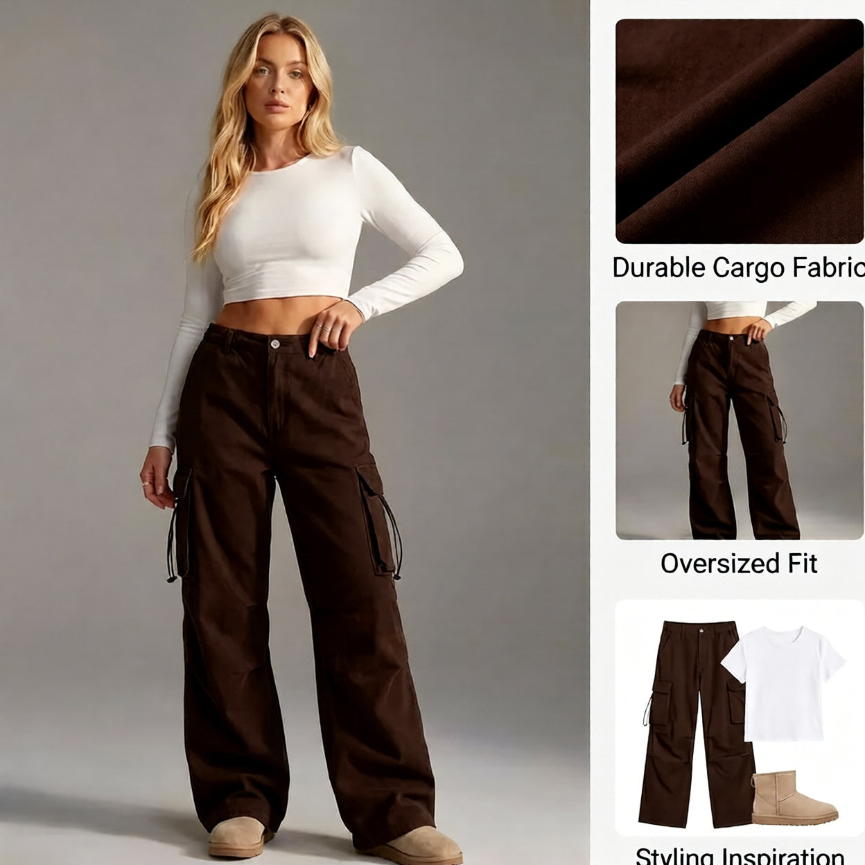 Ceylan Women's Wide Leg Cargo Pants Baggy Utility Style