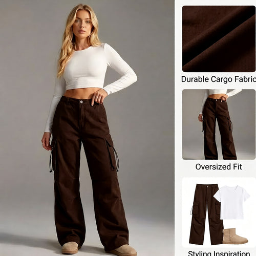 Ceylan Women's Wide Leg Cargo Pants Baggy Utility Style