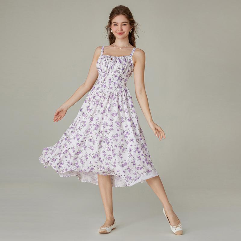 Women’s Midi Sundress with Ruched Bust and Smocked Back Panel