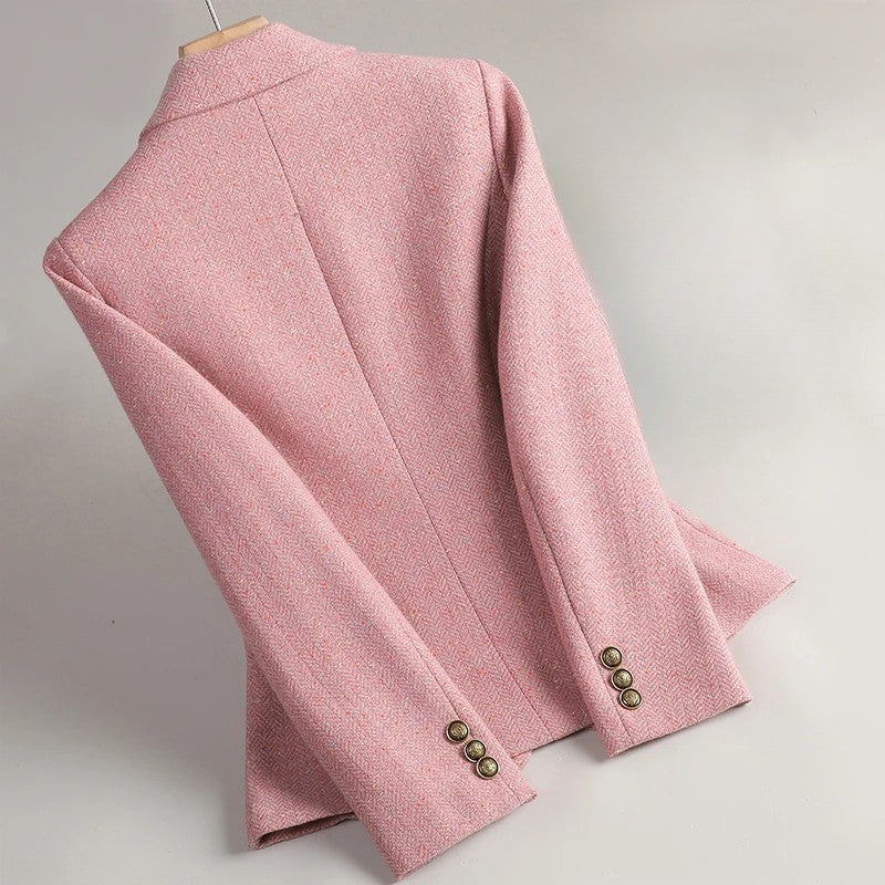 Women's Herringbone Single-Button Blazer With Notch Lapel