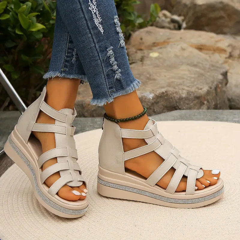 Women’s Wedge Gladiator Sandals with Rhinestone Trim