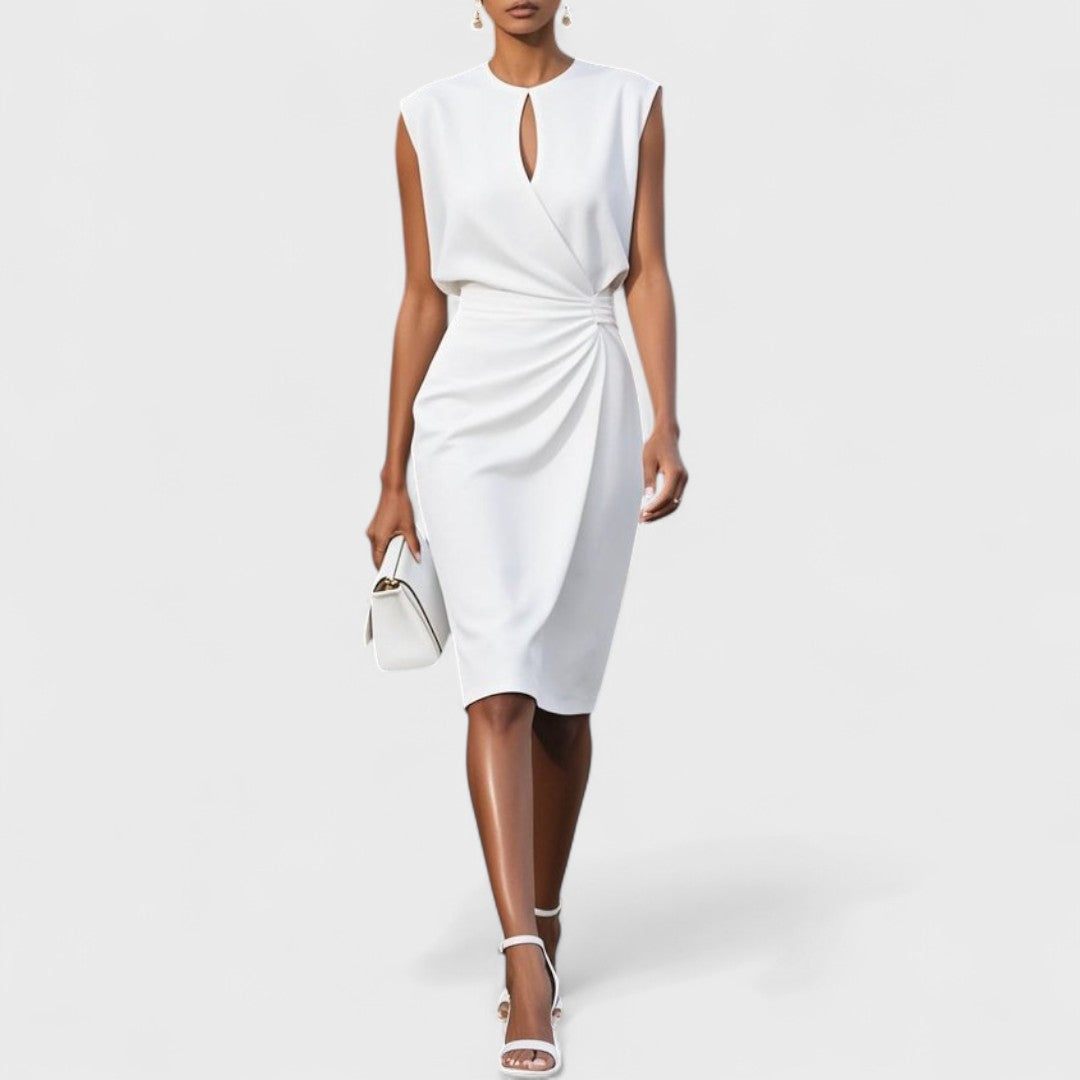 Women's Sleeveless Cutout Midi Dress with Pleated Side Drape