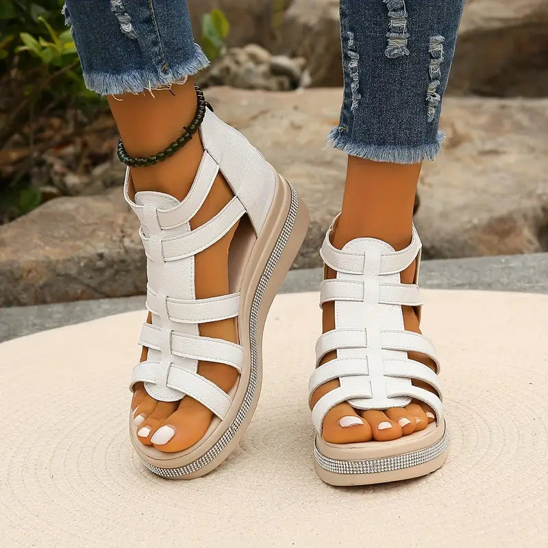 Women’s Wedge Gladiator Sandals with Rhinestone Trim