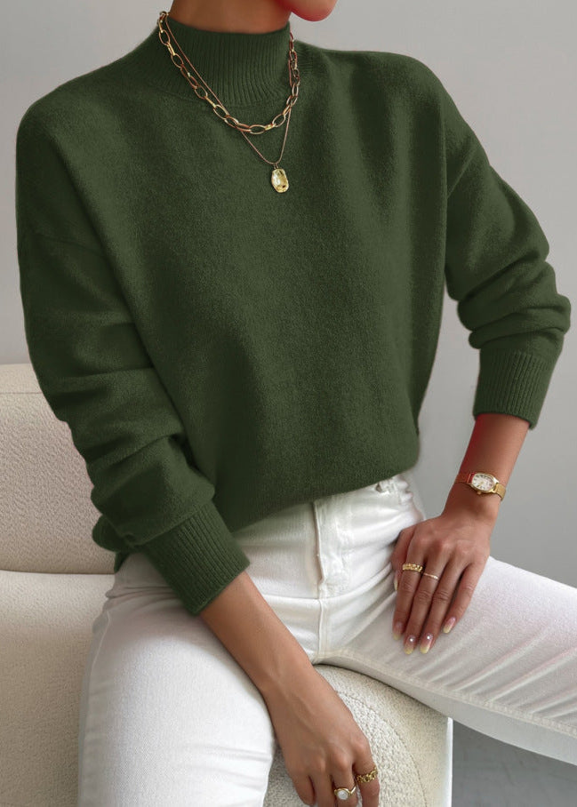 Women¡¯s Wool Blend Mock Neck Pullover with Relaxed Drop Shoulder