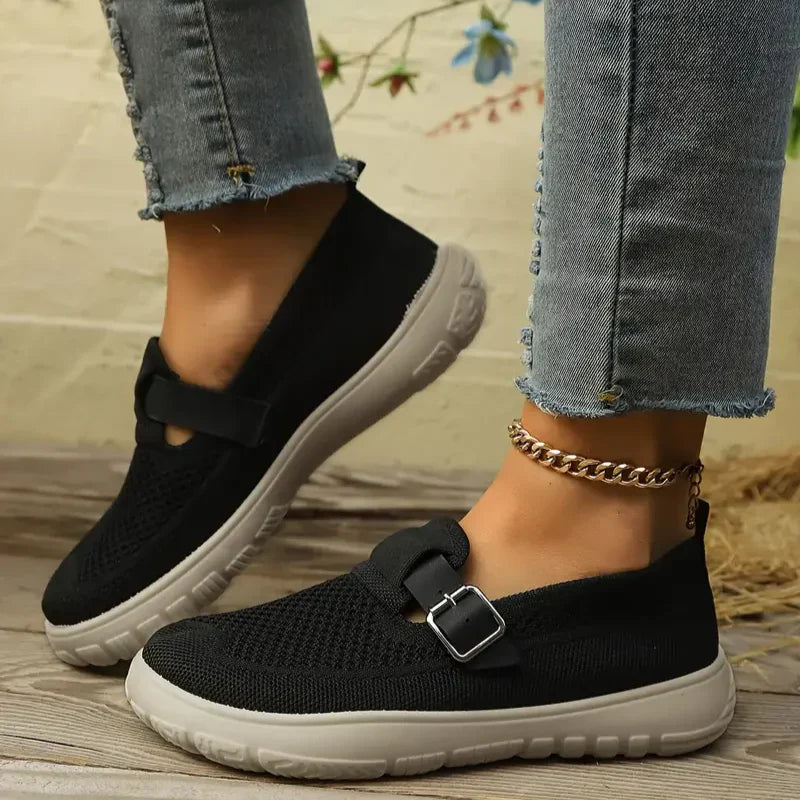 Women’s Mary Jane Shoes with Breathable Mesh and Adjustable Buckle