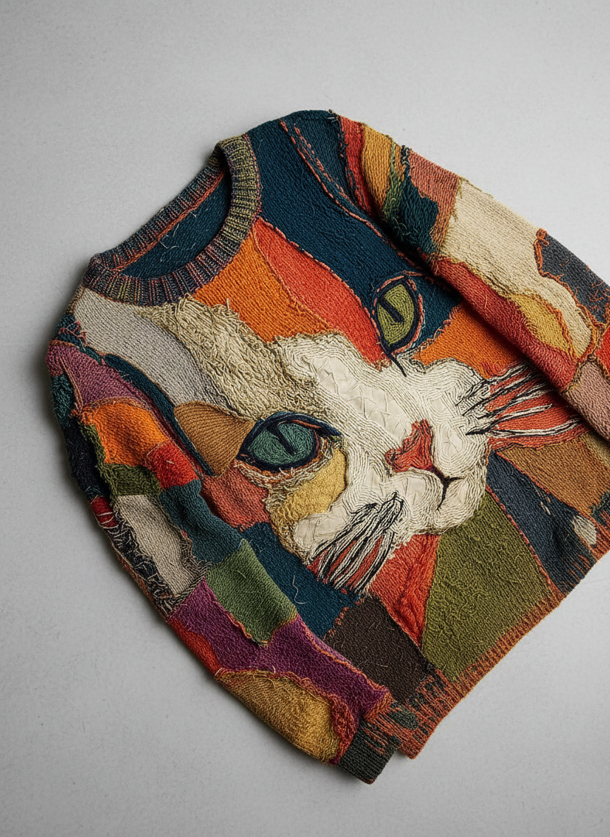 Women's Artistic Cat Face Knit Sweater
