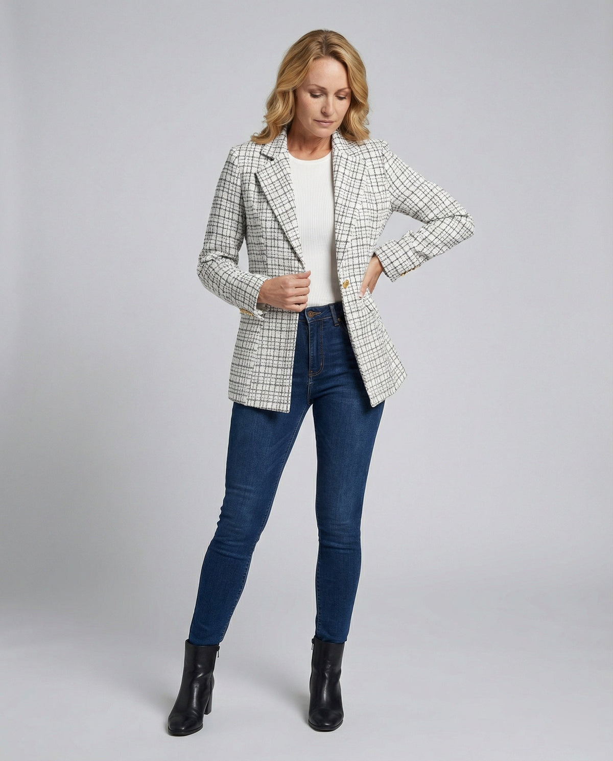 Women's Houndstooth Tailored Blazer Single Button
