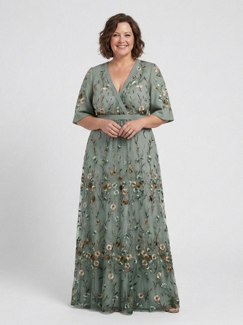 Women's Floral V-Neck Maxi Dress with Short Sleeves for Feminine Elegance