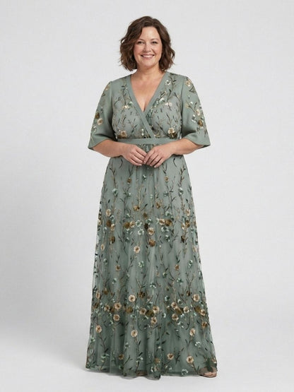 Women's Floral V-Neck Maxi Dress with Short Sleeves for Feminine Elegance
