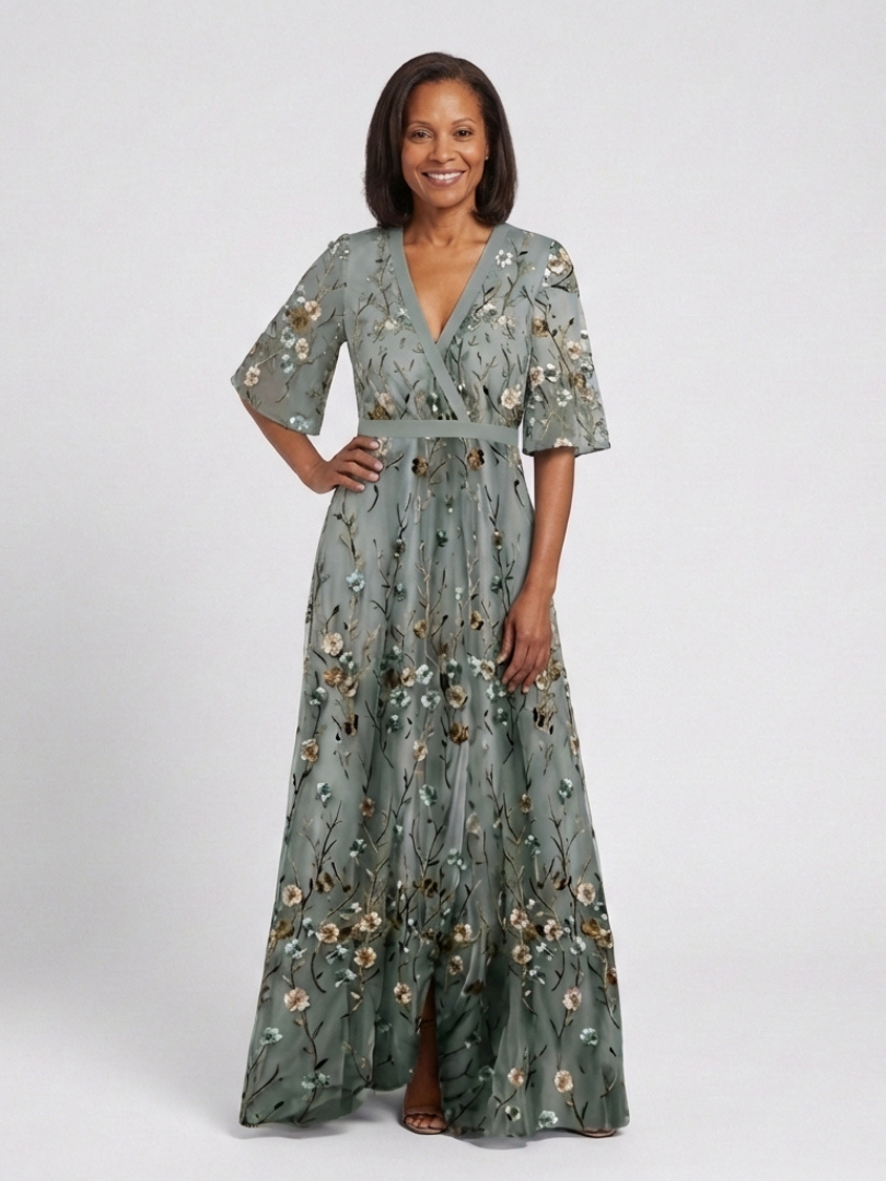 Women's Floral V-Neck Maxi Dress with Short Sleeves for Feminine Elegance