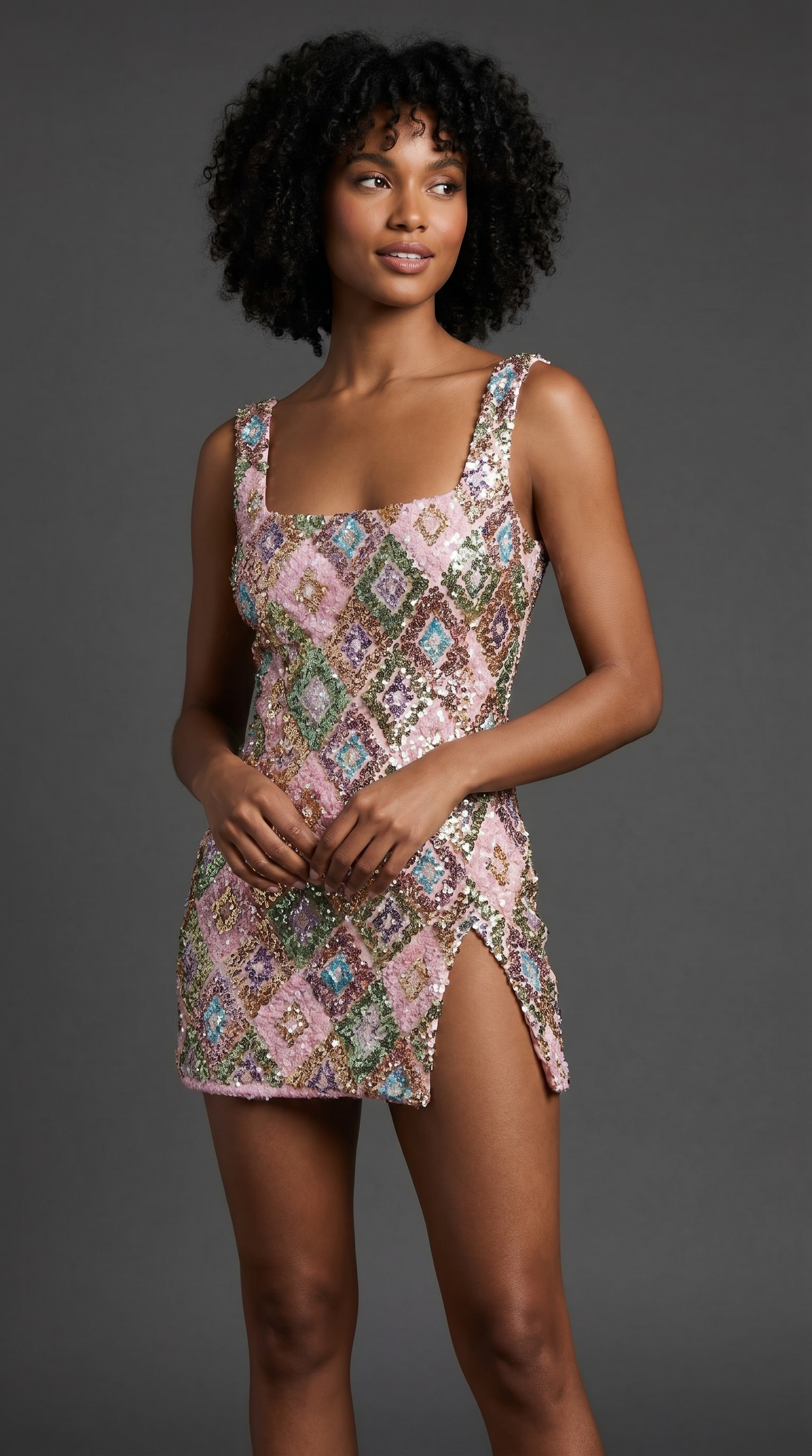 Women's Crystal Embellished Mini Dress with Square Neckline for Evening Glamour