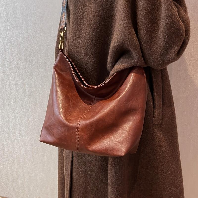 Women's Bohemian Shoulder Bag with Patterned Guitar Strap and Spacious Slouchy Silhouette