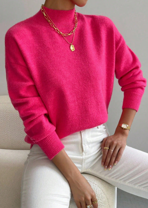 Women¡¯s Wool Blend Mock Neck Pullover with Relaxed Drop Shoulder