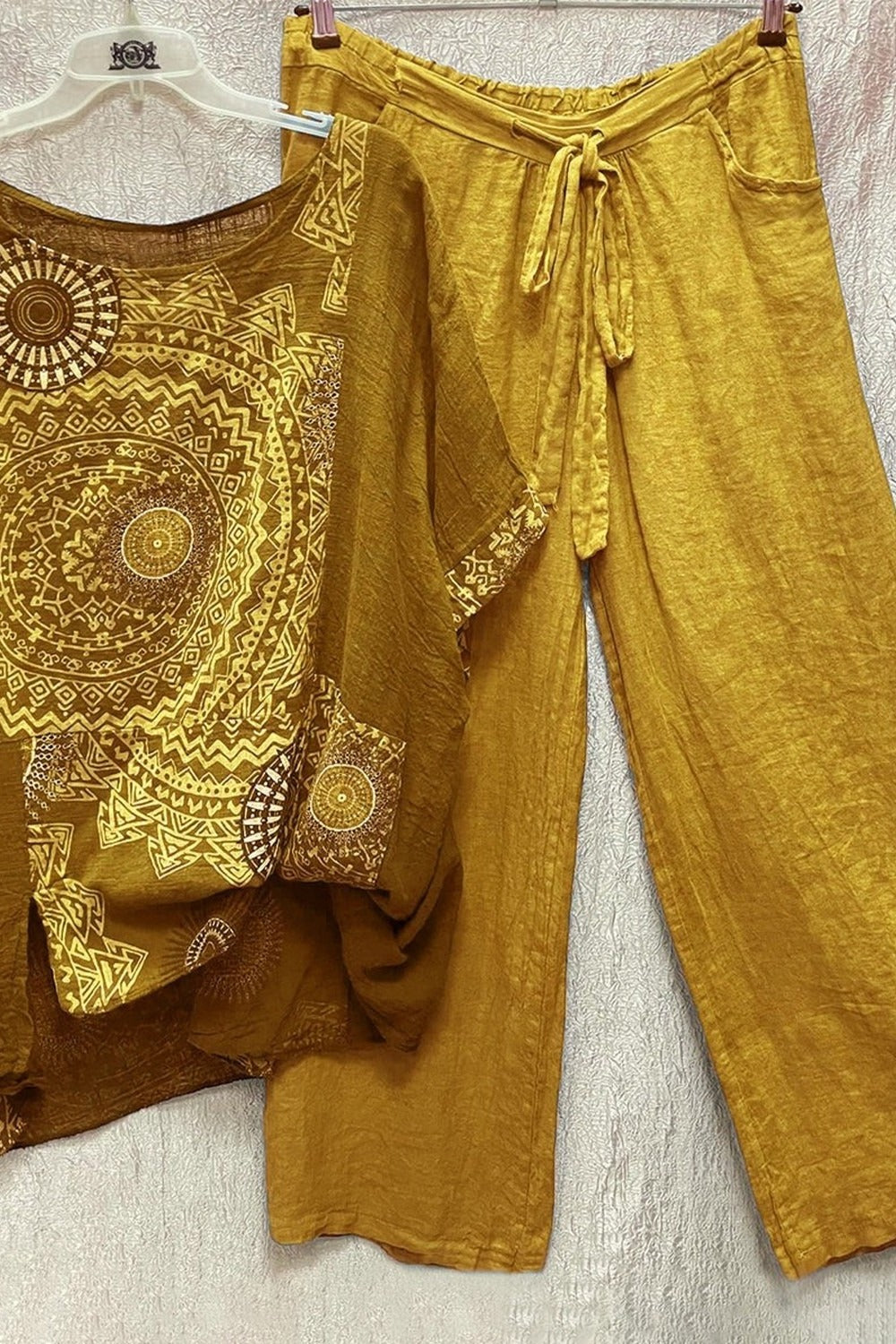 Women's Linen Co-Ord Set with Mandala Print Top and Wide Leg Pants