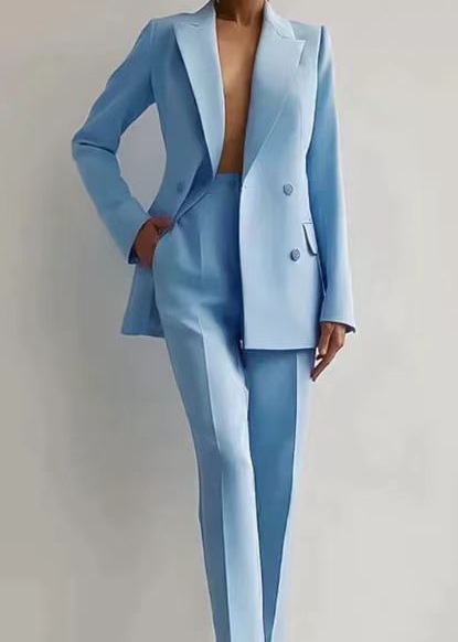 Women’s Pant Suit with Double-Breasted Blazer and Slim-Fit Trousers