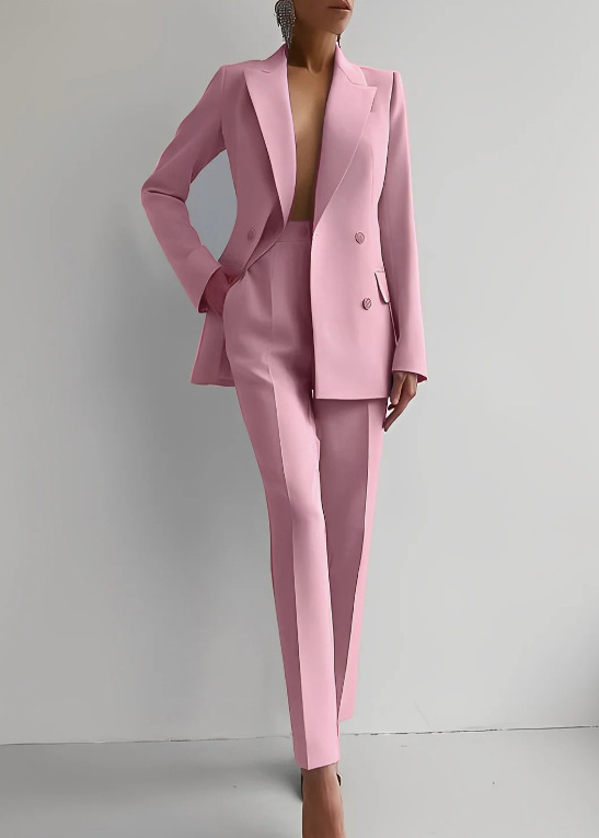 Women’s Pant Suit with Double-Breasted Blazer and Slim-Fit Trousers
