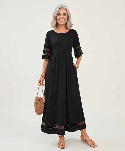 Women's Flattering Tummy-Smoothing Midi Dress with Relaxed Fit for All-Day Comfort