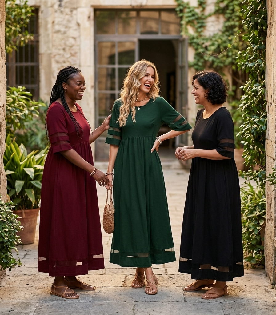 Women's Flattering Tummy-Smoothing Midi Dress with Relaxed Fit for All-Day Comfort