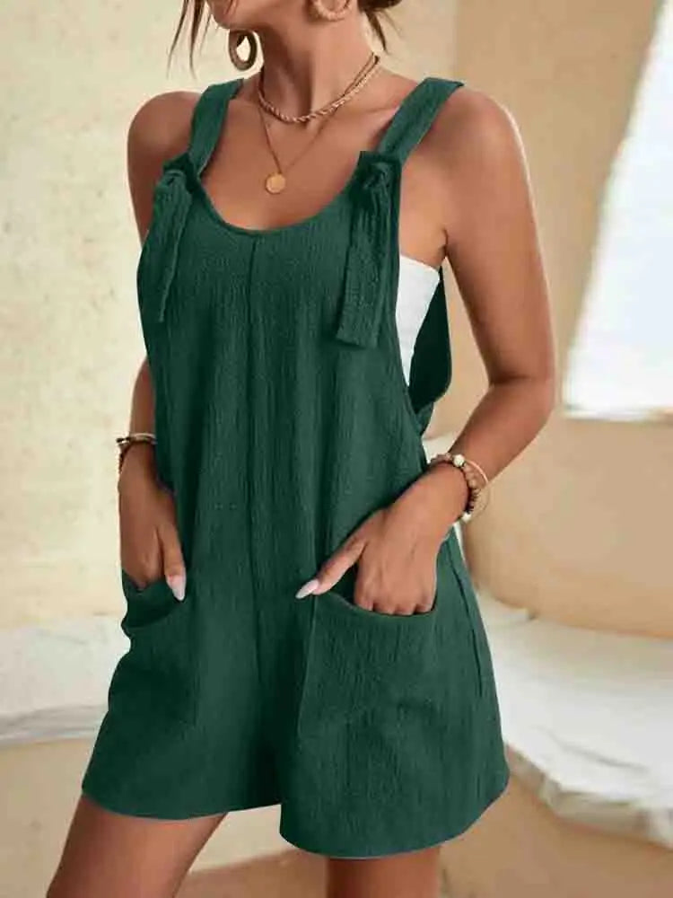 Women’s Casual Romper Jumpsuit Shorts with Tie Straps