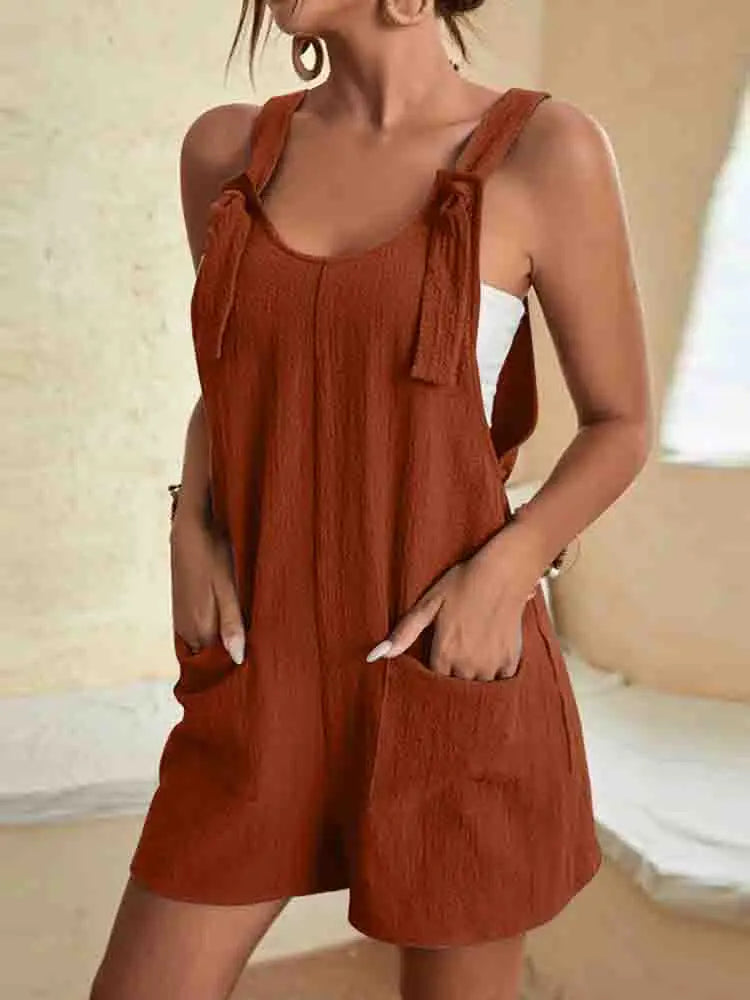 Women’s Casual Romper Jumpsuit Shorts with Tie Straps