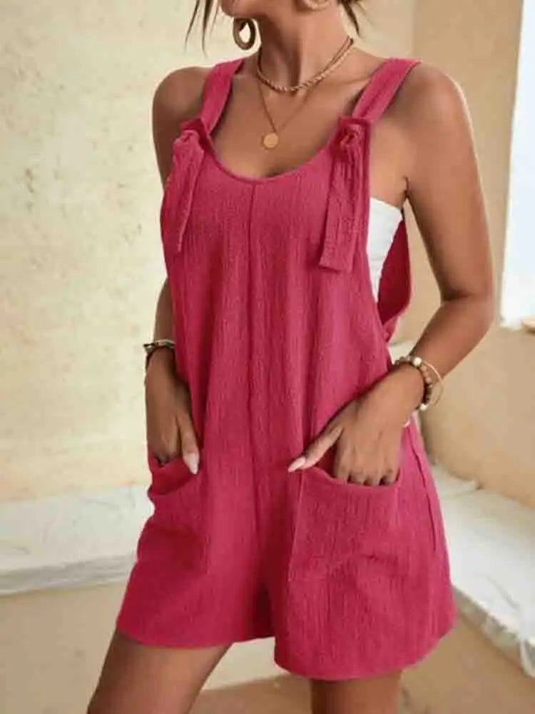 Women’s Casual Romper Jumpsuit Shorts with Tie Straps