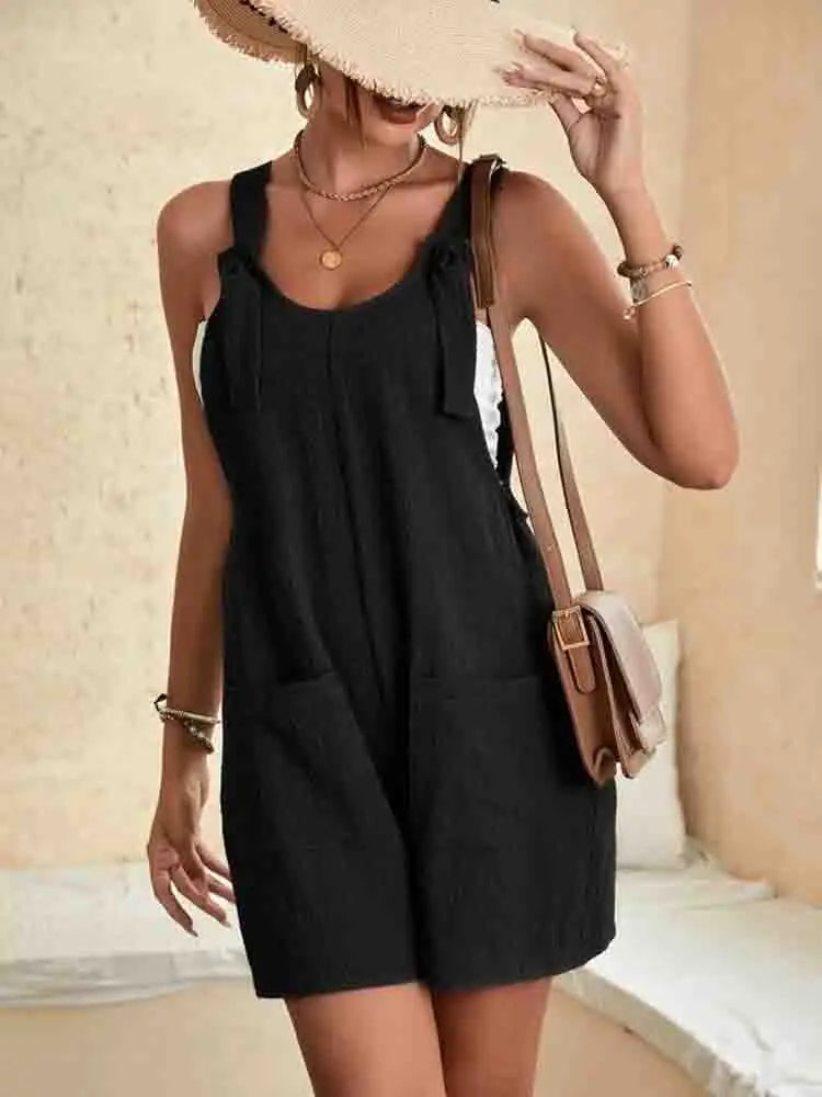 Women’s Casual Romper Jumpsuit Shorts with Tie Straps