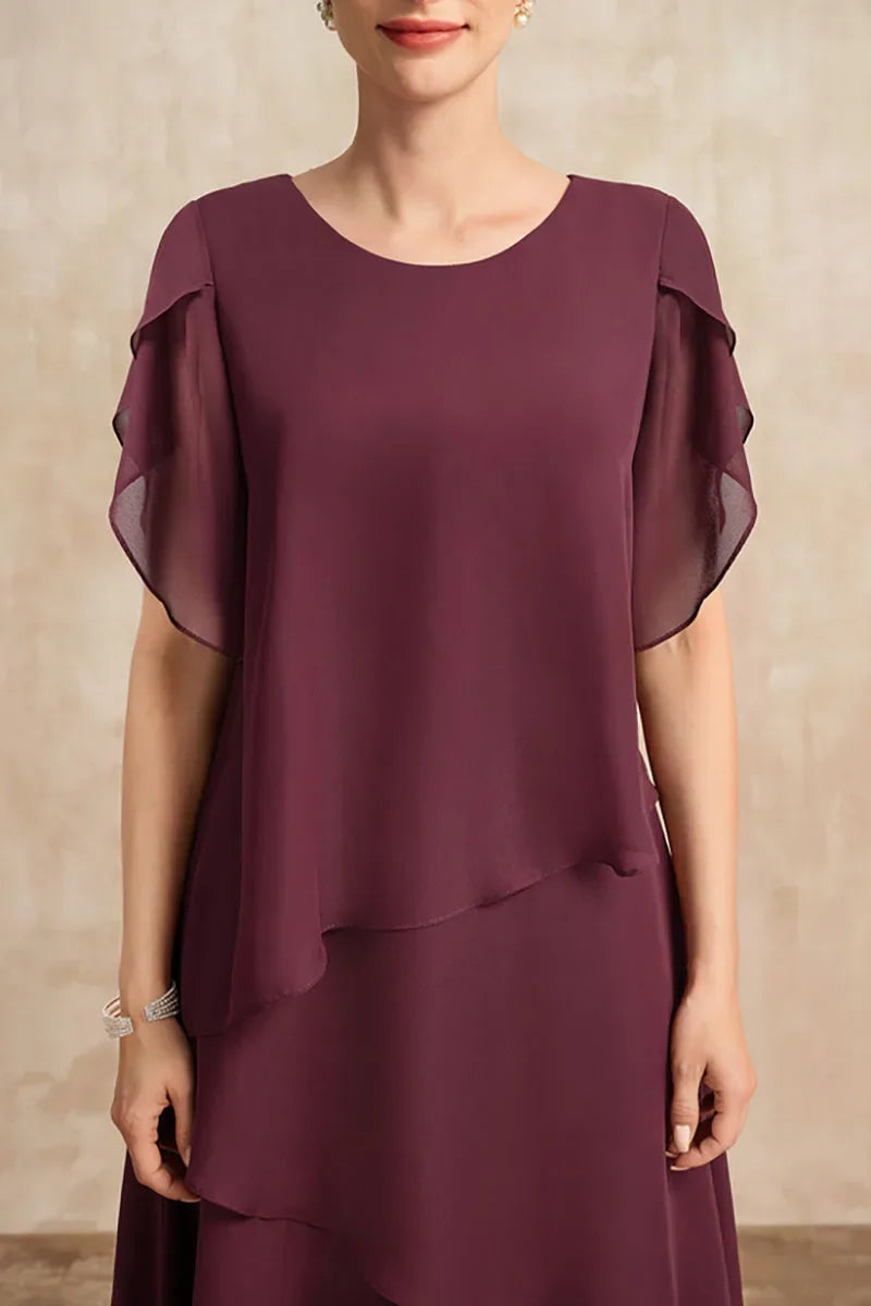 Women's Tiered Chiffon Midi Dress with Flutter Sleeves and Flowing Silhouette
