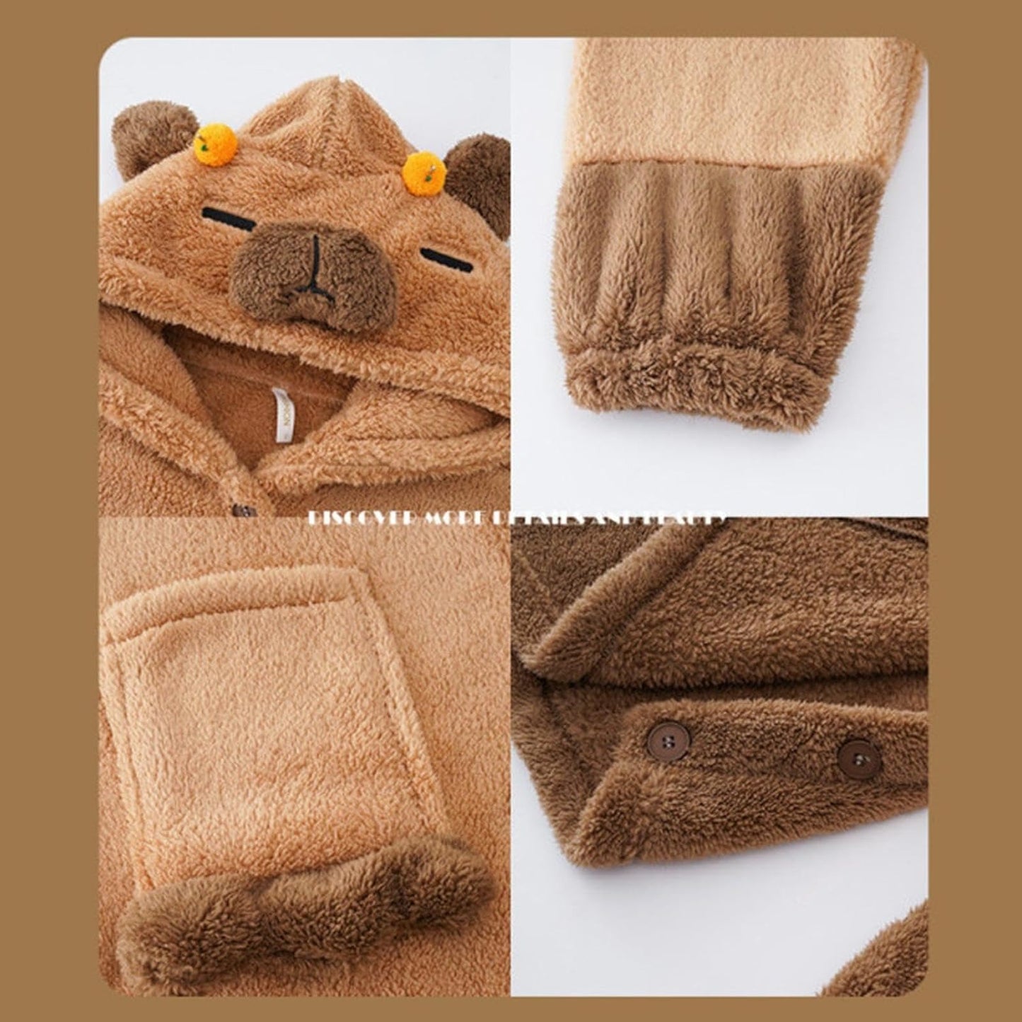 Ceylan Women’s Cozy Fleece Capybara  Hooded Pajama Set