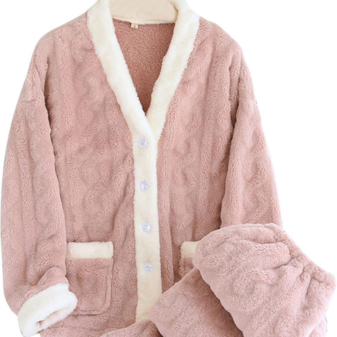 Ceylan Women’s Plush Pajama Set with Contrast Fleece Trim