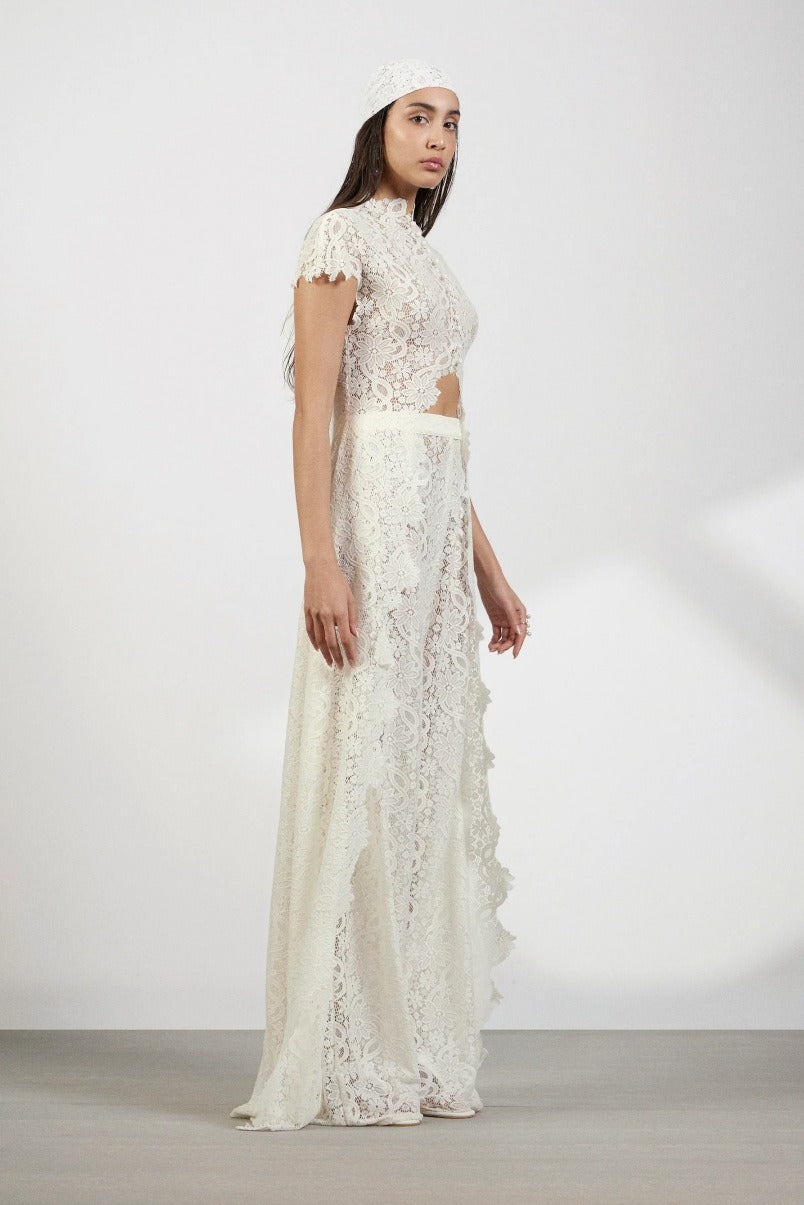 Women’s 2-Piece Set with Floral Lace Top and Wide Leg Trousers